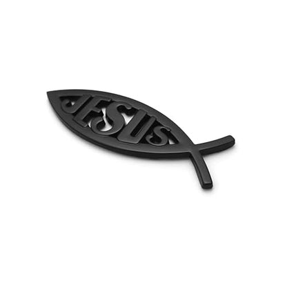 PTDecals 1PCS Solid Metal Christian Jesus Fish Emblem Decal Badge Black