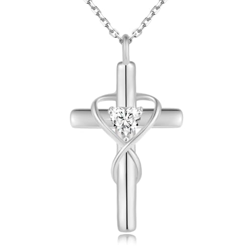 18K Gold Plated Cross Necklace for Women, 925 Sterling Silver Necklaces for Women, Infinity Heart Jewelry with 5A Cubic Zirconia, Anniversary Birthday Baptism Christian Gifts for Women Wife Her - color: White Gold