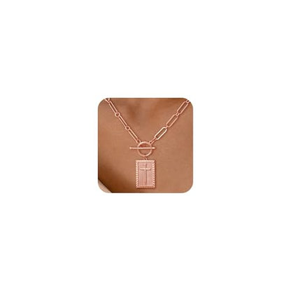 CHESKY Cross Necklace for Women Trendy, Dainty 14K Gold Plated Paperclip Charm Necklace for Womens Chunky Cross Pendant Necklace Gold Jewelry Religious Christian Gifts for Christians - color: Cross-RG