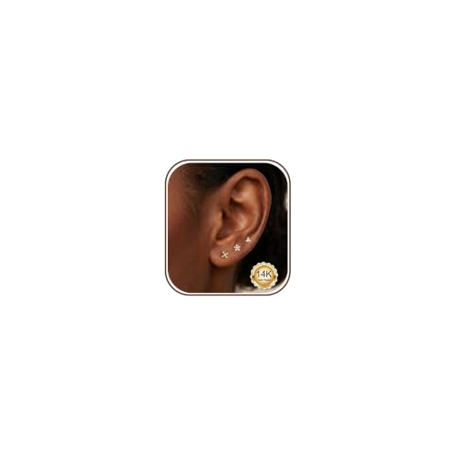 Flat Back Earrings - 14K Gold Plated Tiny CZ Butterfly Cross Moon Flat Back Stud Earrings Dainty Cartilage Earring Set Hypoallergenic Helix Earrings for Women Trendy Tragus Piercing Jewelry - color: Gold-Set1