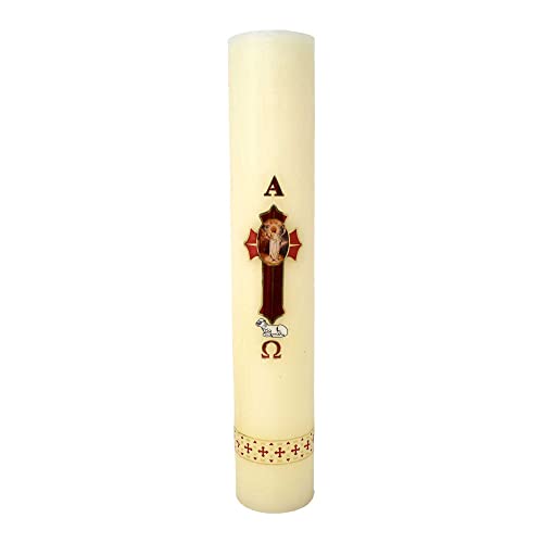 Cirio Pascual Paschal Candle – (14" inches - Large / 1 Kilo) 100% Wax Religious Candle with Alpha & Omega Symbol – Jesus Christ Church for Holy Saturday Vigil, Resurrection & Worship - size: 14" inches - Large / 1 kilo