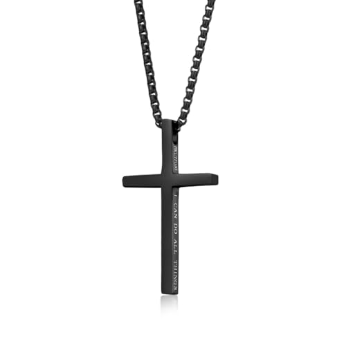 Cross Necklace for Men,Stainless Steel Christian Pendant Jewelry - color: C-black-60cm chain