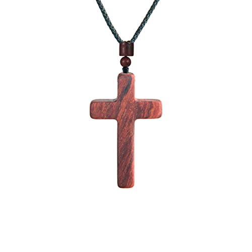 COLORFUL BLING Natural Wooden Catholic Rosaries Wood Crucifix Prayer Beads Pendant Necklace Prayer Jesus Religious Cross Rosary Necklace Handmade Jewelry - color: single red