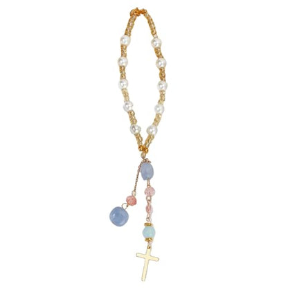 Natural Jade Cross Car Hanging Ornament – Rearview Mirror Suncatcher with Glass Beads and Pearl Accents, Car Decor, Window Balcony Keychain
