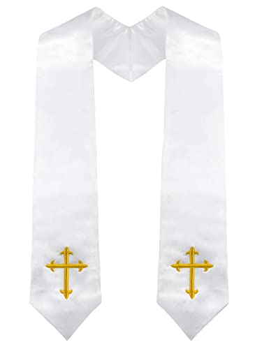 Piecatle Choir Stole with Cross Embroidery for Church, Ideal for Costume,60" - color: White