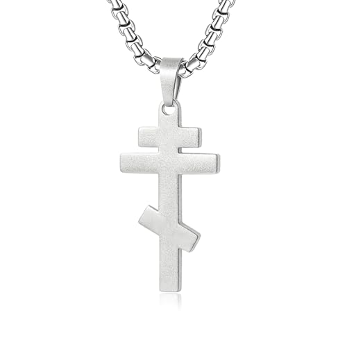 Orthodox stainless steel cross necklace for men and women, simple and retro silver glossy titanium steel cross pendant - color: Matte-1.2in