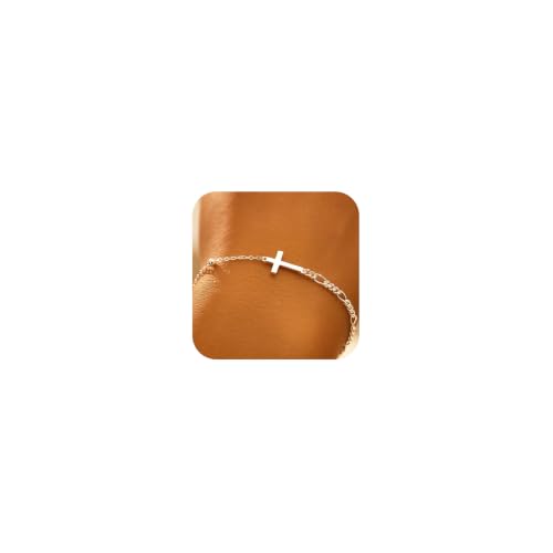 925 Sterling Silver Sideway Cross Charm Link Bracelet for Women - color: Silver