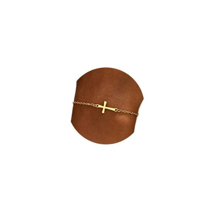 18K Gold Plated Pearl Beaded Cross Bracelets for Women Adjustable - color: Satellite Cross-Gold