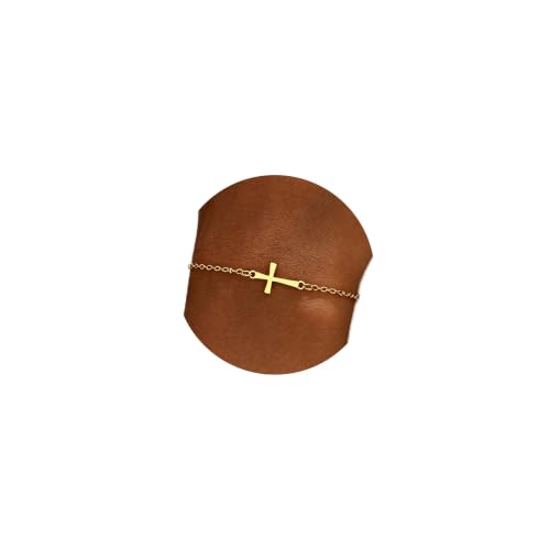 18K Gold Plated Pearl Beaded Cross Bracelets for Women Adjustable - color: Satellite Cross-Gold