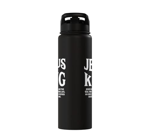 Jesus Is King John 14 6 Faith Bible Verse Stainless Steel Insulated Water Bottle - color: Black