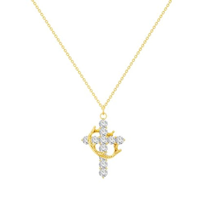Tewiky Christian Gift Stocking Stuffers Cross Necklace for women-Dainty 14k Gold Plated/Silver Plated Pendant Necklaces Simple Cute Tiny Necklace Jewelry for Women - color: Transparent Crown Cross