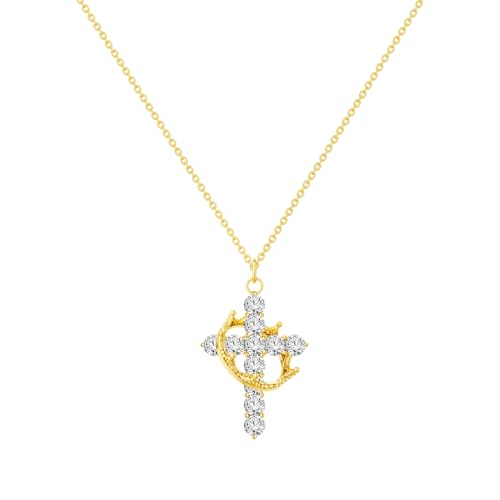 Tewiky Christian Gift Stocking Stuffers Cross Necklace for women-Dainty 14k Gold Plated/Silver Plated Pendant Necklaces Simple Cute Tiny Necklace Jewelry for Women - color: Transparent Crown Cross