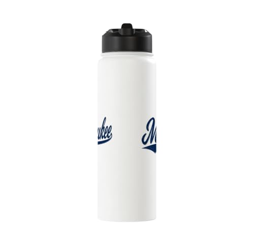 MILWAUKEE WISCONSIN VARSITY SCRIPT VINTAGE STYLE Stainless Steel Insulated Water Bottle - color: White