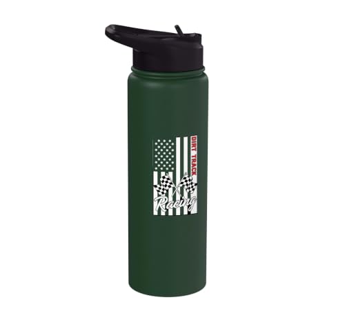 Car Dirt Track Racing Checkered Flag American Flag Racing Stainless Steel Insulated Water Bottle - color: Dark Green