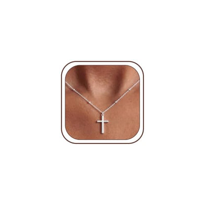 S925 Sterling Silver Over Cross Necklace for Women 1.5mm Bead Chain