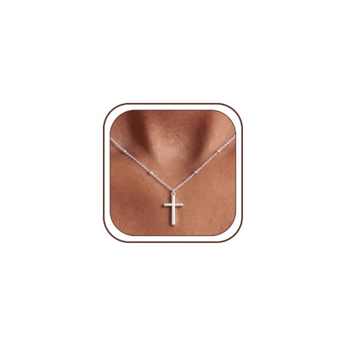 S925 Sterling Silver Over Cross Necklace for Women 1.5mm Bead Chain