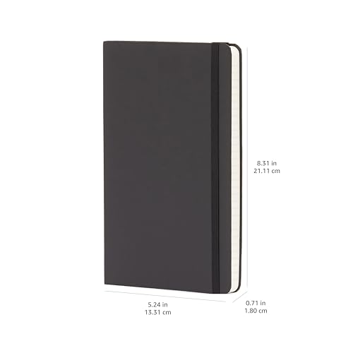 Amazon Basics Classic Lined Writing Notebook for Note Taking and Journaling, Hardcover with Elastic Closure, 240 Pages, 5" x 8.25", Black