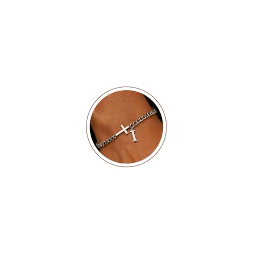 Cross Bracelets for Men Initial A - Z Faith Cross Bracelets Gifts - color: Silver I