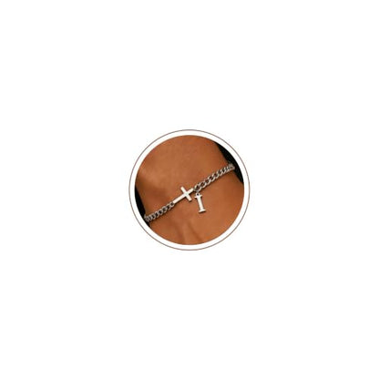 Cross Bracelets for Men Initial A - Z Faith Cross Bracelets Gifts - color: Silver I