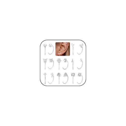 8 Pairs Half Hoop Earrings Cartilage Helix Open Backless Earrings for Women 14K Gold/Silver Plated Hypoallergenic Cubic Zirconia Poke Free Sleep Everyday Jewelry Gifts - color: SilverA