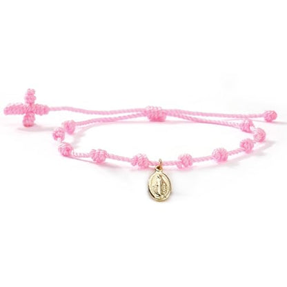 10 Knots Lucky Protection Rope Cross Bracelet For Women Men, Handmade Good Jesus Pendant Charm Amulet Adjustable Christian Pulsera Decenario String Jewelry, Daily Friendship Gift - color: Jesus Pink