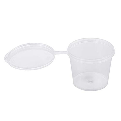 Brightalk [1 oz. - 100 Sets] Disposable Plastic Portion Cups With Lids, Stackable Airtight Dressing Container To Go, Jello Shot, Souffle, and Sauce Cups - size: 1 oz. - 100 Sets