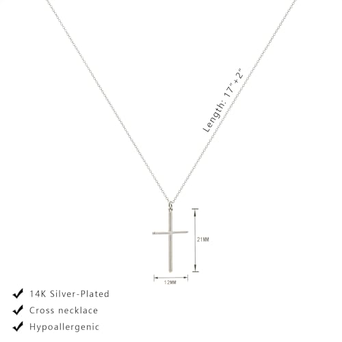 Luxval Cross Necklace for Women -Dainty 14K Gold Plated Cross Necklace Layered Gold Cross Necklace Cross Choker Necklace Gold Cross Necklaces for Women Trendy Gold Jewelry Gifts for Women - color: Silver--Cross