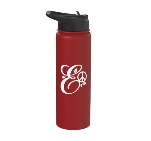 fancy Italic script Initial Letter E minimalist peace symbol Stainless Steel Insulated Water Bottle - color: Red