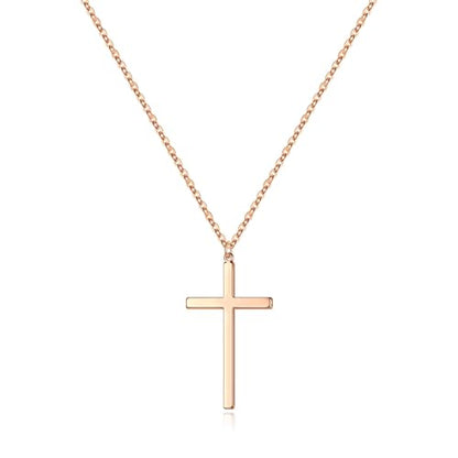 M MOOHAM Cross Necklace for Women Girls, Dainty 14K Gold Plated Cross Pendant Necklace Sideways Cross Choker Layered Necklaces for Women Girls - color: Cross Rose Gold 0.75"×1.26"