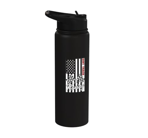 Car Dirt Track Racing Checkered Flag American Flag Racing Stainless Steel Insulated Water Bottle - color: Black
