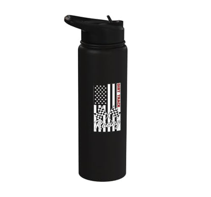 Car Dirt Track Racing Checkered Flag American Flag Racing Stainless Steel Insulated Water Bottle - color: Black