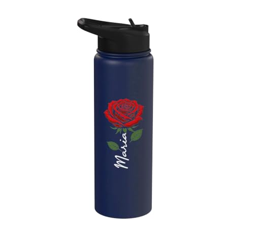 Maria Personalized Rose Name Elegant Floral Women Girls Stainless Steel Insulated Water Bottle - color: Navy Blue