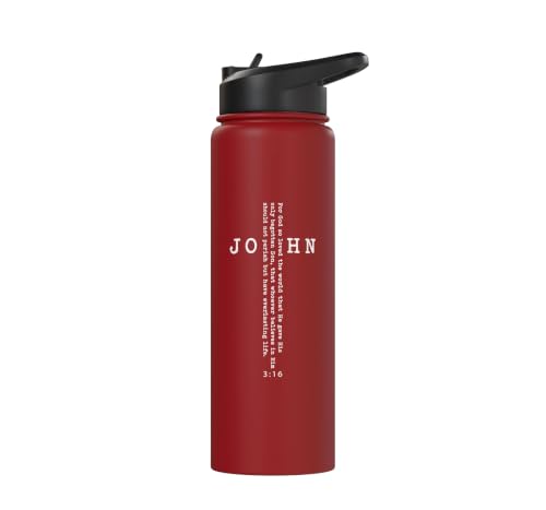 John 3:16 Bible Verse Christian Cross Front, Back Print Stainless Steel Insulated Water Bottle - color: Red