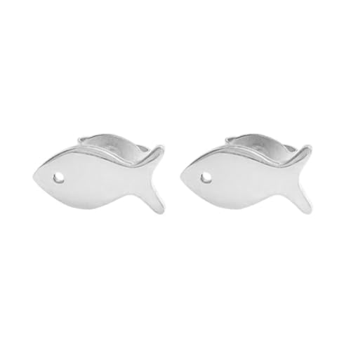 Cute Small Fish Stud Earrings for Women 14k Gold-Tone Plated Polished Dainty Tiny Fish Animal Studs Cartilage Post Pin Earring Minimalist Daily Wear Holiday Jewelry for Sensitive Ear Daughter - color: Silver