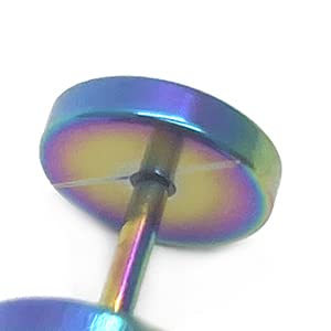 Pair Circle Screw Stud Earrings with Dangle Cross for Men Women, Stainless Steel, Screw Back - color: D-Metal Color:Rainbow