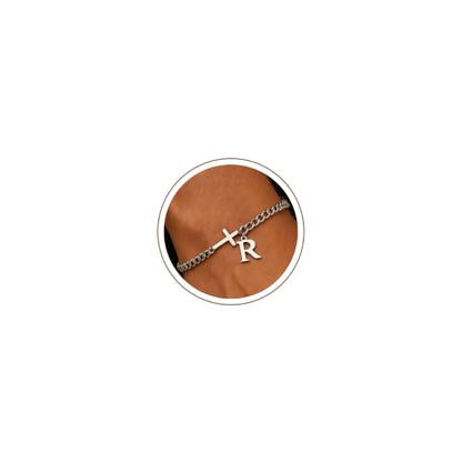 Cross Bracelets for Men Initial A - Z Faith Cross Bracelets Gifts - color: Silver R