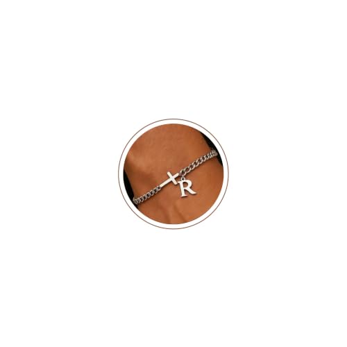 Cross Bracelets for Men Initial A - Z Faith Cross Bracelets Gifts - color: Silver R