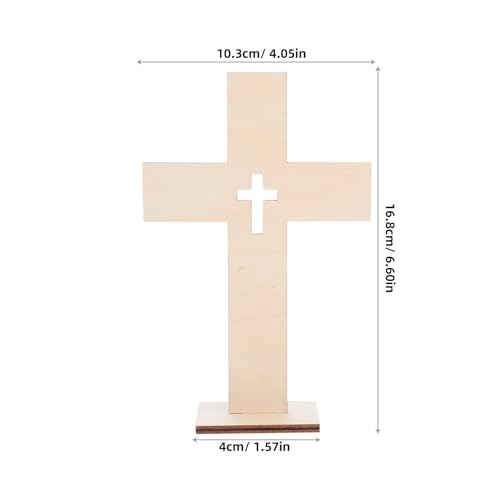 Veemoon Wood Crosses with Stand for Crafts, 10Pieces Blanks Diy Cross Decor Unfinished Catholic Baptism Craft Ornament Table Small Religious Crucifix Crosses for Easter Party Wedding First Communion