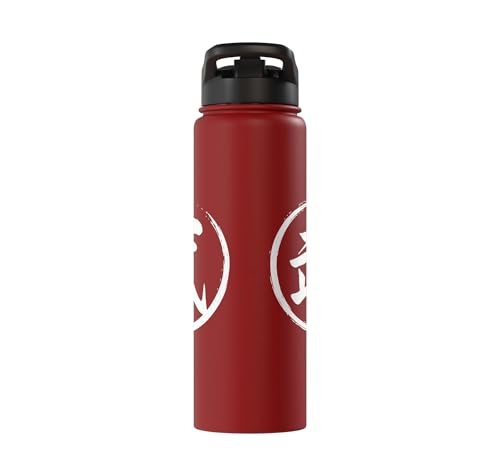 “Warrior” Japanese Kanji Word Graphic Stainless Steel Insulated Water Bottle - color: Red