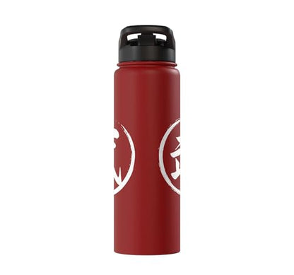 “Warrior” Japanese Kanji Word Graphic Stainless Steel Insulated Water Bottle - color: Red