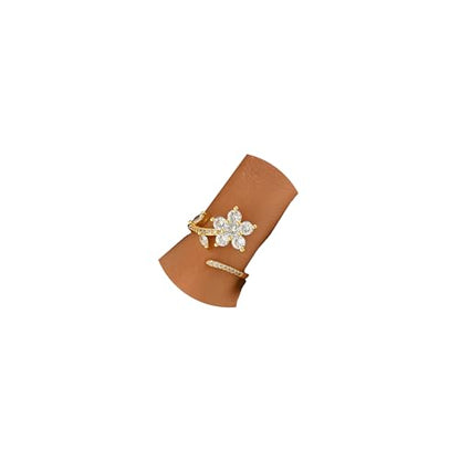 18K Gold Plated Cubic Zirconia Adjustable Open Rings for Women - color: Flower CZ