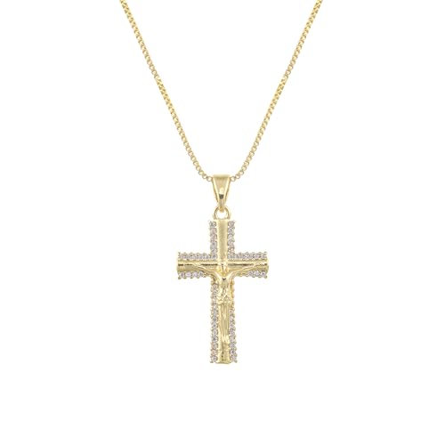 Gold Cross Necklace for Women, 14K Gold Plated - style: Zircon-Framed Crucifix