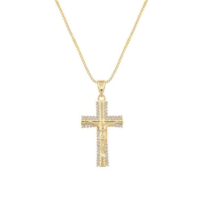 Gold Cross Necklace for Women, 14K Gold Plated - style: Zircon-Framed Crucifix