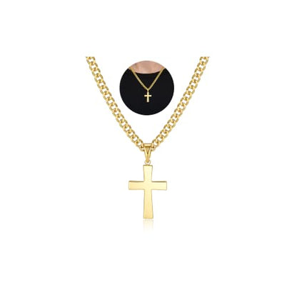 925 Sterling Silver Cross Necklaces for Mens Women CZ Beveled Edge - color: Beveled edge gold cross