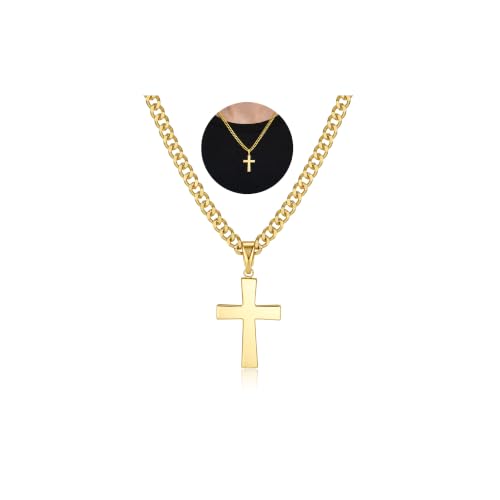 925 Sterling Silver Cross Necklaces for Mens Women CZ Beveled Edge - color: Beveled edge gold cross