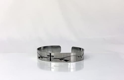 FashionJunkie4Life 925 Sterlin Silver and Stainless Steel Open Cuff Bracelet - color: Thick Cross