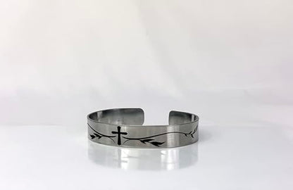 FashionJunkie4Life 925 Sterlin Silver and Stainless Steel Open Cuff Bracelet - color: Thick Cross