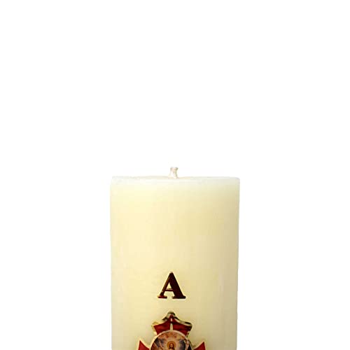 Cirio Pascual Paschal Candle – (10" inches - Regular / 1 Kilo) 100% Wax Religious with Alpha & Omega Symbol – Jesus Christ Church Candle for Holy Saturday Vigil, Resurrection & Worship - size: 10" inches - Regular / 1 Kilo