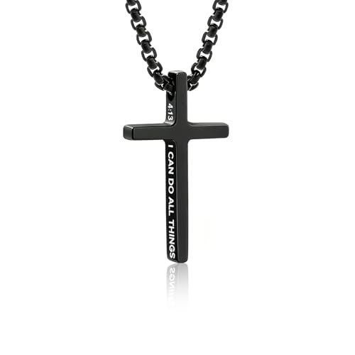 Cross Necklace for Boys Men, Stainless Steel Bible Verse