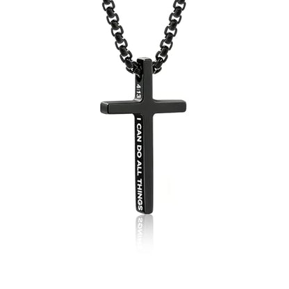 Cross Necklace for Boys Men, Stainless Steel Bible Verse